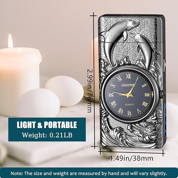 Plasma Lighter Rechargeable Electric Candle Lighter USB Electronic Lighter Windproof Dual Arc Lighter with Gift Box for Holiday, Birthday, Gift for Men and Women (Black Dolphin)
