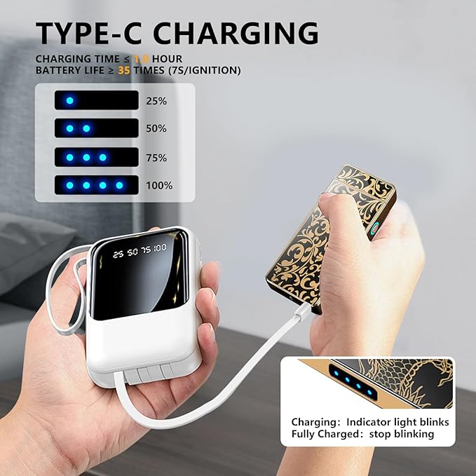 Windproof Lighter USB Rechargeable Plasma Lighter Arc Lighter flameless Lighter with Battery Indicator,lighters for Candle,BBQ and Fireworks (Flower)