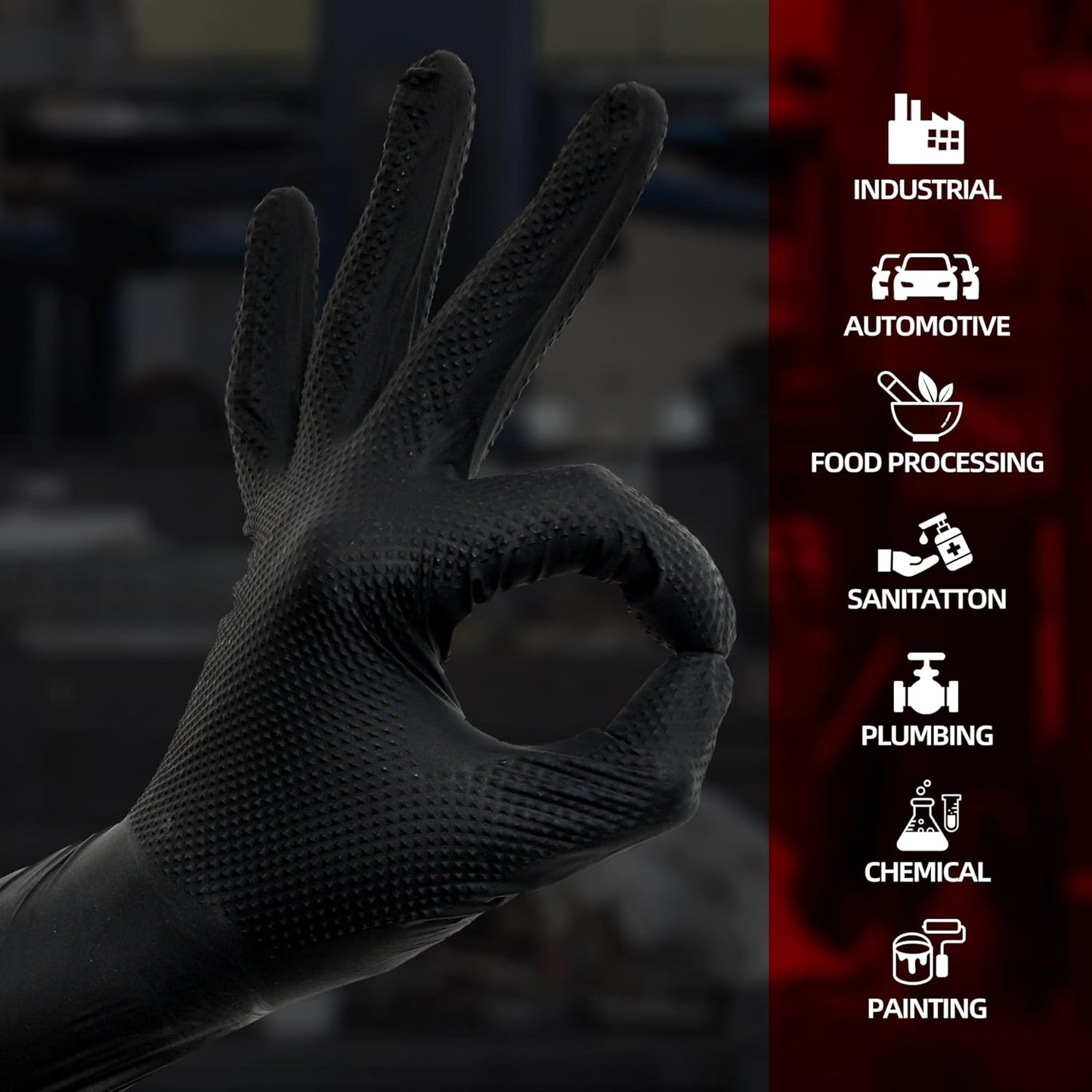 Jointown Basic Heavy Duty Nitrile Gloves, Mechanic Gloves 8 Mil Nitrile Disposable, with Raised Diamond Texture, Case of 100, Black, Medium