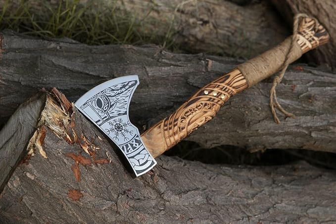 Handmade Viking Axe Real Carbon Steel Axe with Leather Sheath Camping Bearded Axes & Hatchets Hunting Axe Valentine's Day Gift, Camping & Hiking | Knives & Tools | Birthday Gift for him (VK-Ax-18)