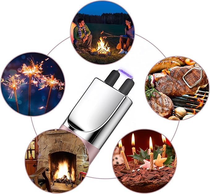 REIDEA Lighter 2 Pack Electronic Candle Lighter Arc Windproof Flameless USB Rechargeable Lighter with Safe Button for Home Kitchen (Champagne and Rose Gold)