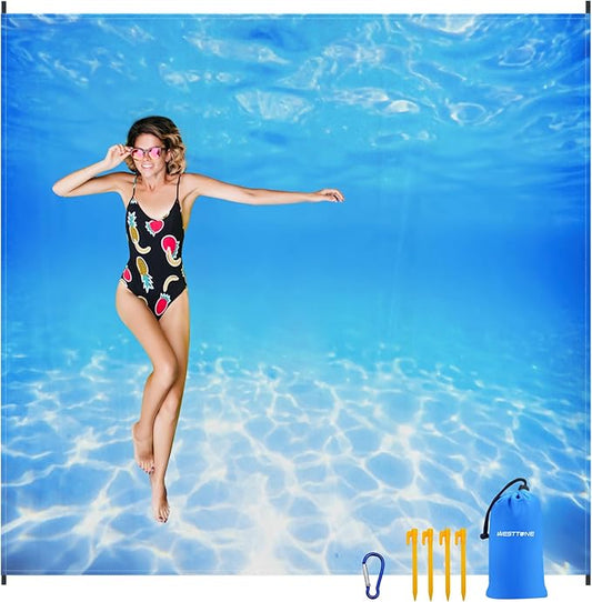 Beach Blanket 79" X 83" for 1-4 Adults,Large Beach Blanket Waterproof Sandproof,Waterproof Quick Drying Outdoor Picnic Mat,Beach Mat for Travel,Camping,Hiking