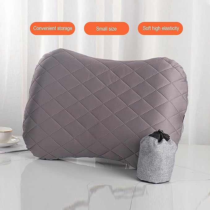 Portable Inflatable Neck Pillow for Outdoor Travel, Camping, Office Naps-Polyester + Washable Cotton-Color Available-Simple and Comfortable (Gray)