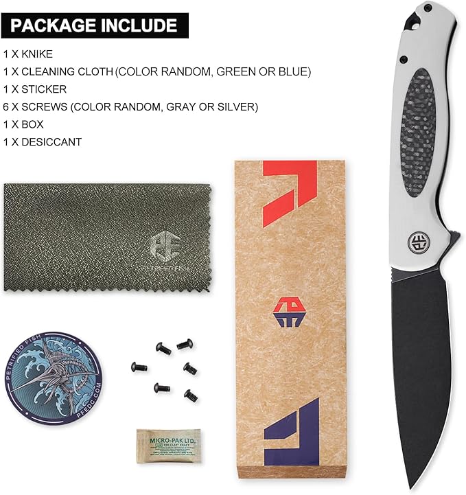 Petrified fish PFB03 Stamp Pocket Knife, 3.58" D2 Black Stonewashed Blade, 4.79 oz G10 Handle Flipper Liner lock Folding Knife (White & Black Stonewashed)