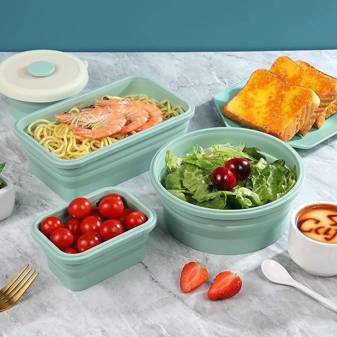 Collapsible Bowls for Camping(41oz,100% Food-grade Silicone Bowl with Lid Free BPA,Folding Mixing Bowls for Travel,RV storage,Leftovers,Swell Salad Bowl Kit