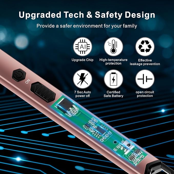 iinboBBQ Lighter Electric Lighter Rechargeable USB Candle Lighter with LED Battery Display Arc Lighter with Flexible Neck Flameless Long Lighters for Candles Grill BBQ Camping (Rose Gold)