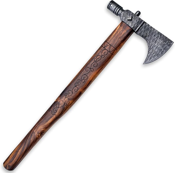 Custom Handmade Viking Hatchet Axe - Damascus Steel Bearded Axe - Camping Tomahawk Battle Axes - Camping Axes and Hatchets - Tomahawk Axe - Axe Tool - Battle Axe - Axe with Sheath