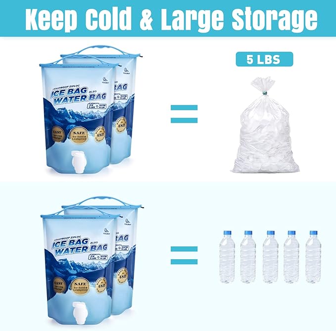 TOURIT Reusable Ice Bag 5lb Ice Pack for Cooler, Bag of Ice Collapsible Water Container with Spigot for Camping, Hiking, Drinking