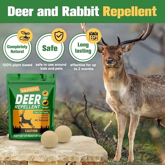 Deer Repellent, Rabbit Repellent Outdoor, Deer Repellent for Yard Powerful, Deer Away Repellent Outdoor for Plants, Rabbit Deterrent Outdoor, Deer Deterrent for Trees, 12P Deer Repellant Yard