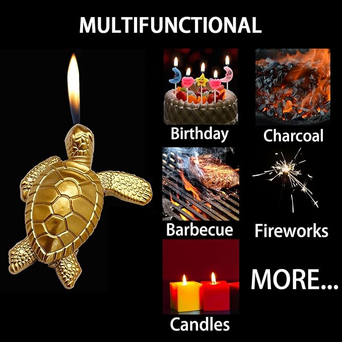 Vintage Metal Butane Gold Turtle Lighter, Portable Cool Soft Flame Lighters, Refillable Novelty Lighter for Fireplace Candle Camping BBQ (Without Gas)