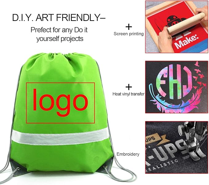 BeeGreen Drawstring Backpack Bags 20,30,50 Packs Reflective String Bags for Gym Sport Trip Cinch Sack DIY for Women Men