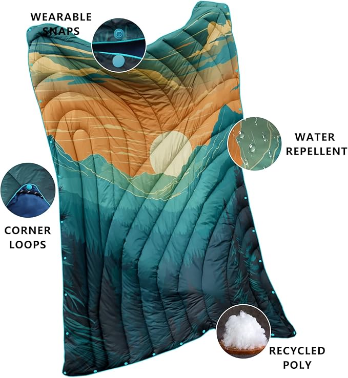 Camping Blanket,Lightweight Down Alternative Puffy Printed Camping Blanket Packable Outdoor Blanket for Camping,Traveling, Stadium, Hiking, Picnics