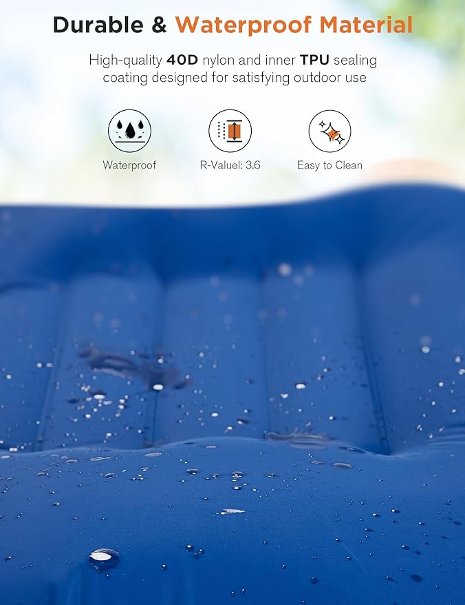 Sleeping Pad for Camping 6 Inches Thick Self Inflatable Ultra Lightweight Sleep Mat with Built-in Pillow & Pump Compact for Backpacking Hiking Tent Travel w/Carrying Bag 77.5''LX27''W, Blue