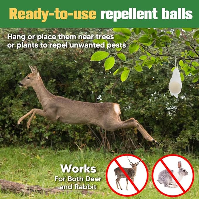 Deer Repellent, Rabbit Repellent Outdoor, Deer Repellent for Yard Powerful, Deer Away Repellent Outdoor for Plants, Rabbit Deterrent Outdoor, Deer Deterrent for Trees, 12P Deer Repellant Yard