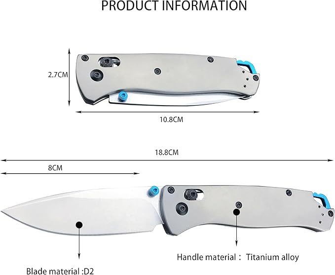 HUAAO Bugout 535 Folding Knife, Axis Lock Knife with Titanium Alloy Handle, EDC Pocket Knife with Pocket Clip, Cool Hunting Knives Gifts for Men EDC (440C blade)