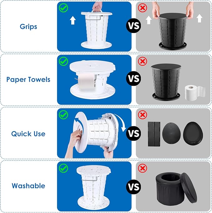 Upgrade Retractable Portable Toilet Travel Toilet Adjustable Height Camping Toilet Portable Potty for Adults Kids White