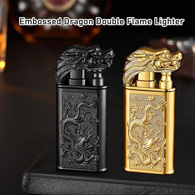 Torch Lighter Magic Dual Flame Dragon Lighter, Windproof Adjustable Jet Flame and Soft Flame, Refillable Butane Torch Lighter for Candle, Kitchen, Camping, BBQ (Without Butane)-Black