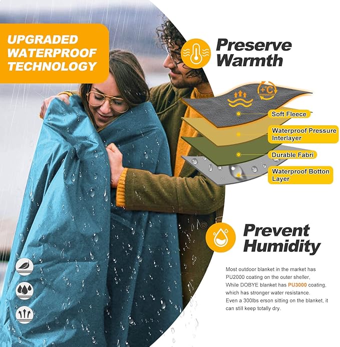 DOBYE Hooded Stadium Blanket, Large Waterproof Outdoor Fleece Blanket, Windproof Wearable Portable Warm Mat for Camping