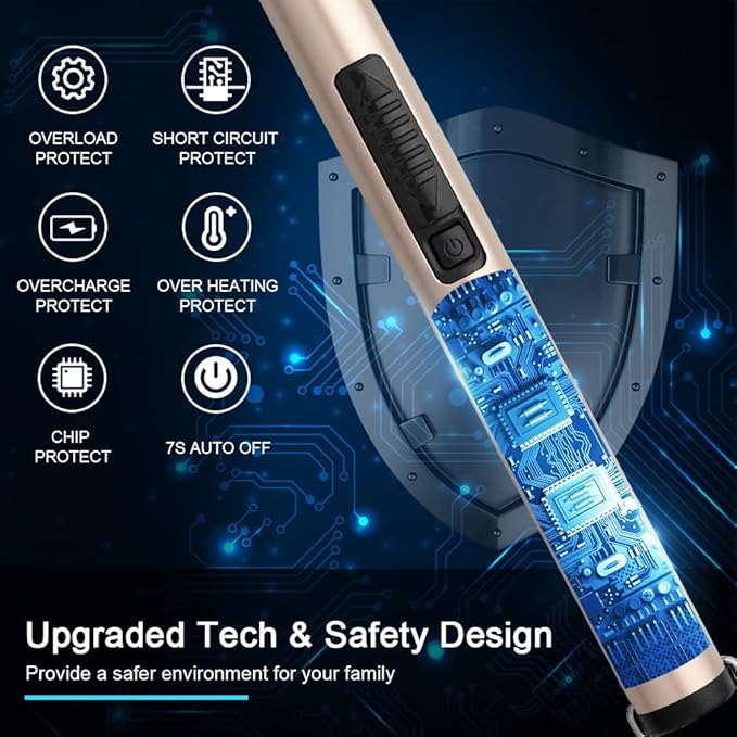 SUPRUS Electric Lighter Candle Lighter USB Type C Rechargeable Lighter Steel Shell & Hanging Hook with 360° Flexible Neck(Gold)