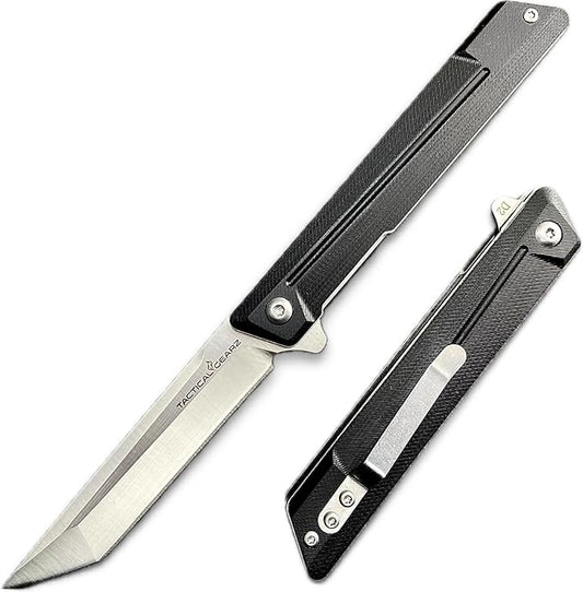 TACTICAL GEARZ EDC Pocket Folding Knife with G10 Handle - Tanto D2 Steel Blade (Nyx ST Black)