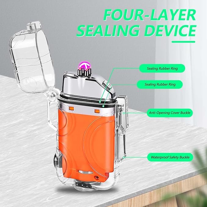 BABOBIU Electric Lighter Rechargeable USB Lighter Windproof Waterproof Portable Camping Lighter with Type-C Fast Charging for Camping, Hiking, Adventure (Orange)
