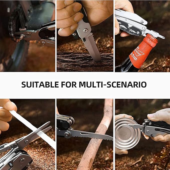 Pocket Knife Multitool, Tactical Utility Multi Tool Knife Set, Camping Survival Gear, Folding Knives with Blade, Plier, Screwdriver Bottle & Can Opener, Detachable Large Scissors Plier