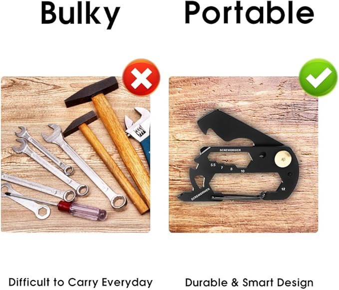 EDC Multifunction Keychain Pocket Tool,Stainless Steel Multi-Purpose Carabiner with Bottle Opener, Wrench, Screw Driver, etc.