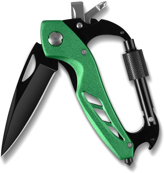 Multitool Carabiner with Pocket Knife, EDC Carabiners Keychain with Bottle Opener, Window Breaker Folding Knives and Screwdriver, Survival Gear for Outdoor Camping Hiking for Men