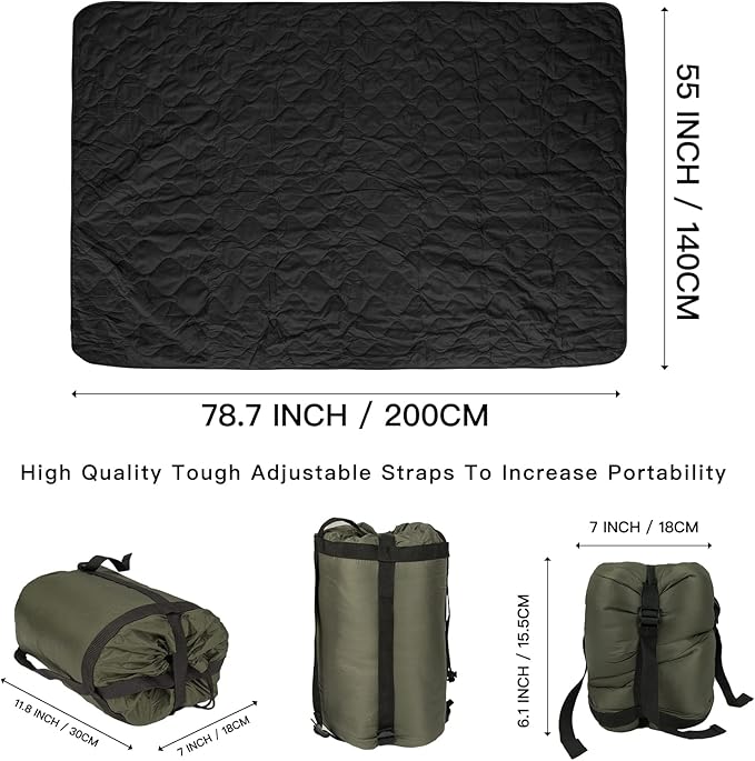 Military Poncho Liner 55”x 79” Camping Blanket Woobie Compact Waterproof for Travel Stadium Outdoor Camping