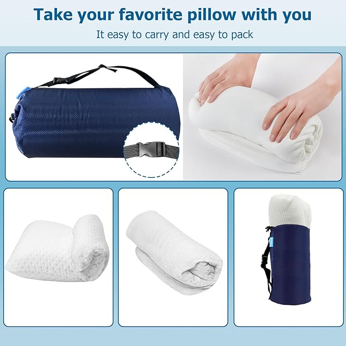 Small Travel Pillow,Memory Foam Travel & Camping Pillow for Adults with Storage Bag,Backpacking, Airplane, Car Travel,Easy to Carry Compact Portable Pillow for Sleeping with Machine Washable Cover
