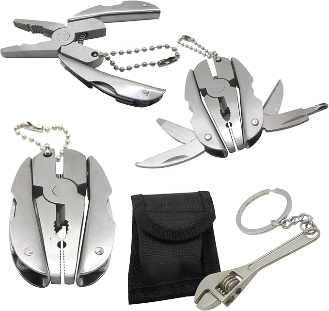 Multifunctional Stainless Steel Pliers & Mini Wrench Tool Set - Compact 5-in-1 Multipurpose Pliers & Wrench Set with Sheath - Tool Kit for Camping, Auto, Outdoor - Durable, EDC Multi Tool Set
