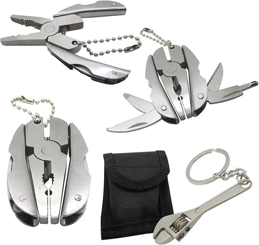 Multifunctional Stainless Steel Pliers & Mini Wrench Tool Set - Compact 5-in-1 Multipurpose Pliers & Wrench Set with Sheath - Tool Kit for Camping, Auto, Outdoor - Durable, EDC Multi Tool Set
