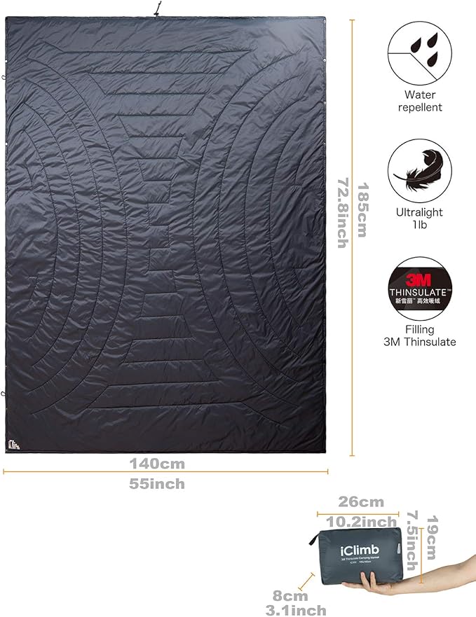iClimb 3M Thinsulate Insulation Warm Camping Blanket Ultralight Compact Blue