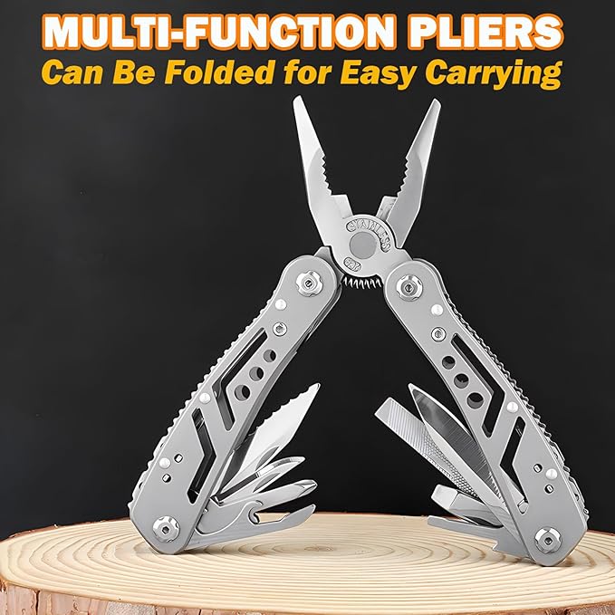 Multitool with Stainless Steel Pliers - Mini Folding Tool for Outdoor Camping, Survival, Portable and Multi-Purpose Use, Vehicle-Mounted Emergency Equipment with Wrench - Silver