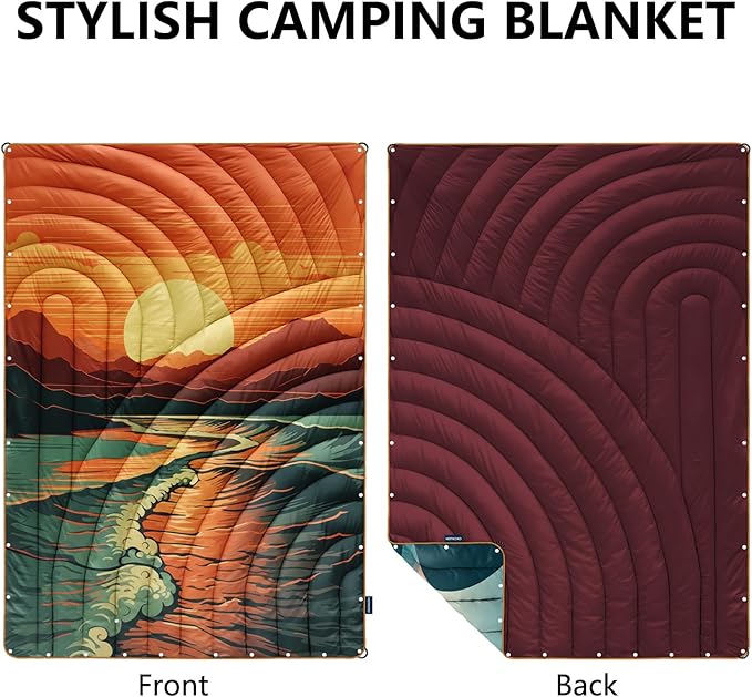 Camping Blanket,Lightweight Down Alternative Puffy Printed Camping Blanket Packable Outdoor Blanket for Camping,Traveling, Stadium, Hiking, Picnics