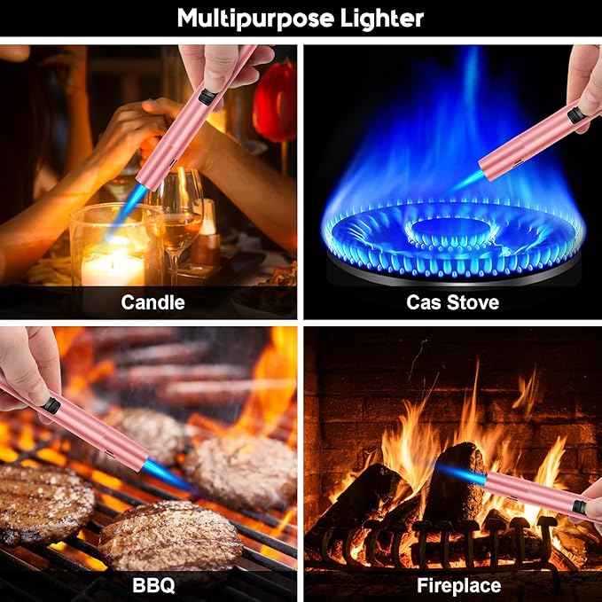 LcFun Torch Lighters 2 Pack Refillable Butane Lighter Windproof Adjustable Jet Flame Long Lighters for Candle, Grill, BBQ, Camping (Butane NOT Included)
