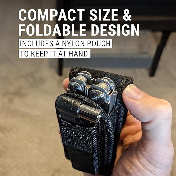 EPG Heavy Duty Multitool, Nylon Case and Screwdriver Bits, 18 Stainless Steel Locking Tools, EDC Gear with Pliers, Bottle Opener, Box Cutter and More, Fits in Pocket