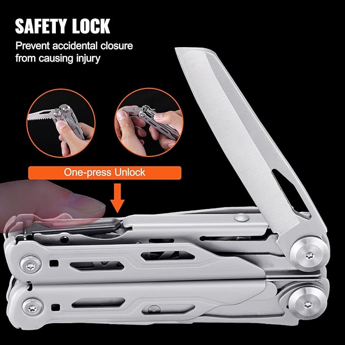 VEVOR 28-in-1 Multitool Pliers,Stainless Steel Multi Tool Pocket K-nife,Self-locking Multitool Pliers with Sheath & Replaceable Screwdrivers Bits -Perfect for Outdoor Survival, Camping, Hiking