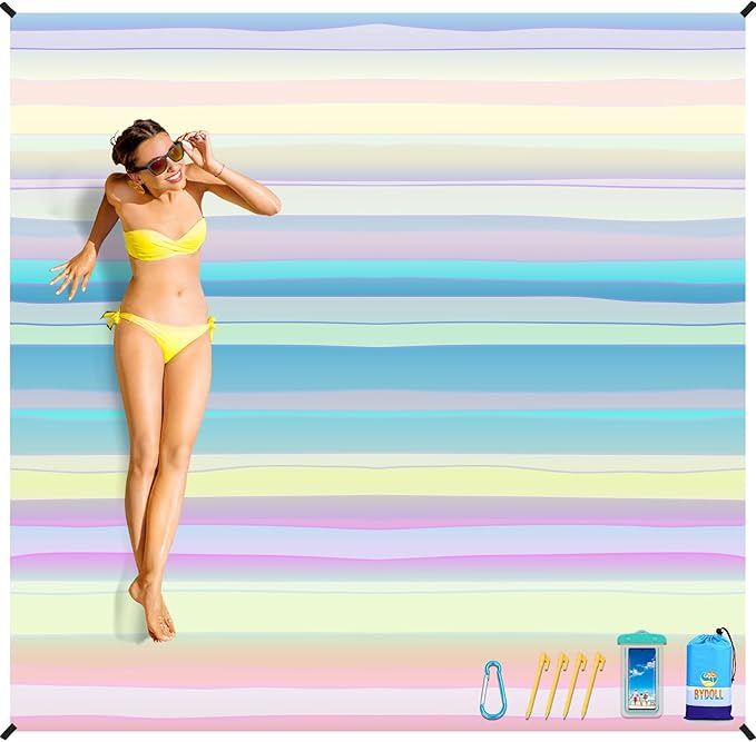 BYDOLL Beach Blanket Sandproof Waterproof 78''×81'' 1-4 Adults Compact Lightweight Oversized Beach Blanket Large Picnic Mat Beach Blanket for Travel Camping Hiking Picnic