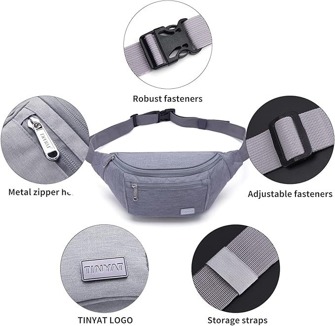 TINYAT Travel Fanny Bag Waist Pack Sling Pocket Super Lightweight For Workout Vacation Hiking, Tool Kit T206, Grey