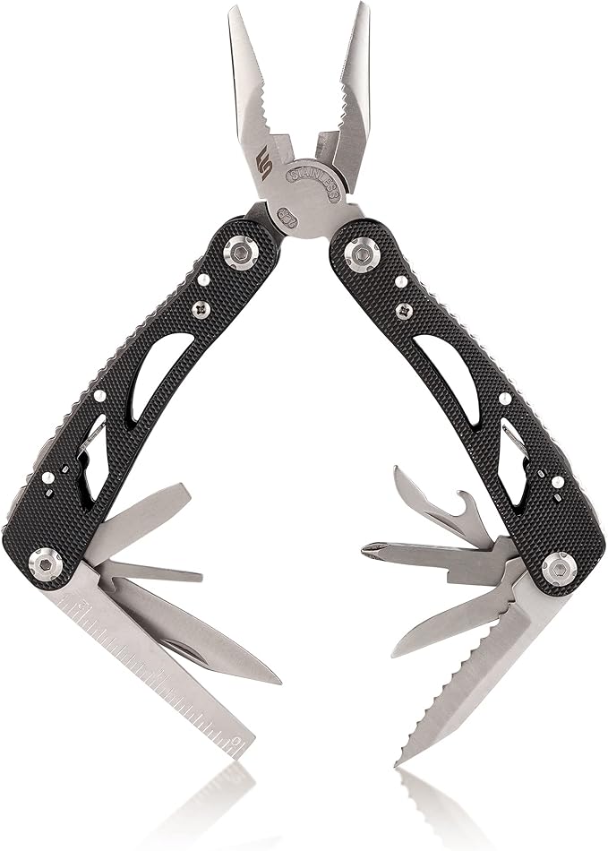 Multi tool with Pliers, Knife Bottle Opener Screwdriver Saw - Perfect for Outdoor Survival Camping Fishing & Hiking 11 in 1 Plus 11 Bits