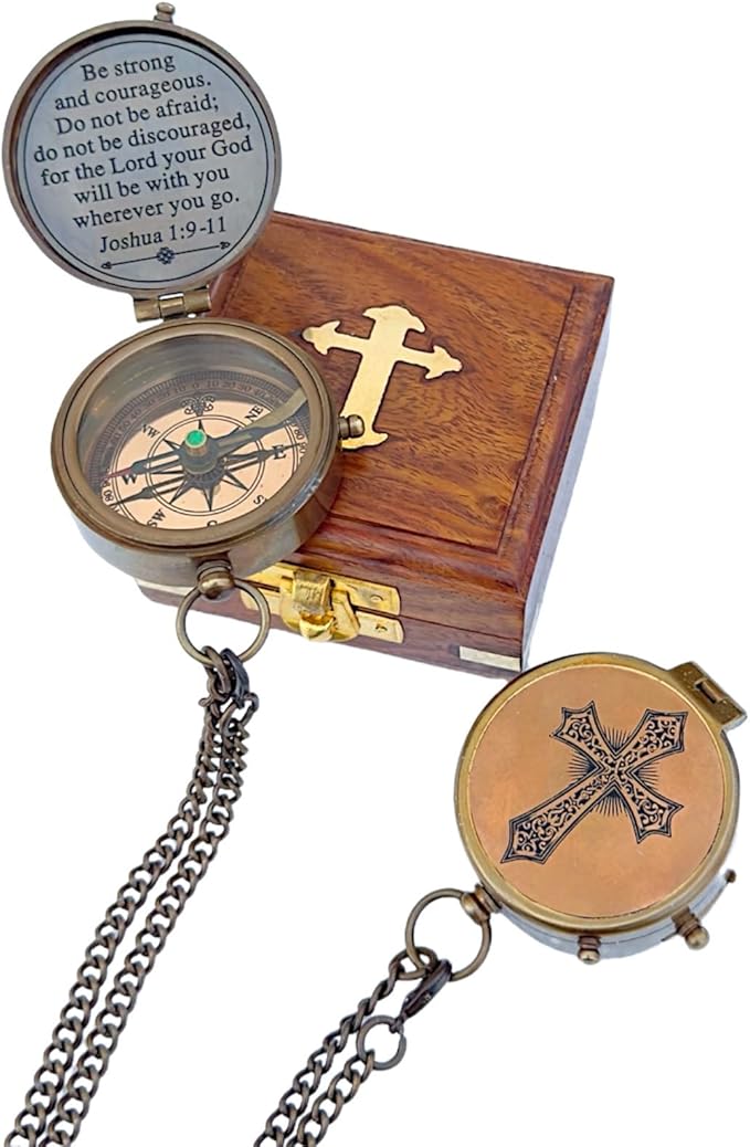 Engraved Personalized Inscription Antique Brass Compass Engraved with Leather Case Son Mom Children Gift Baptism Birthday Easter Decor