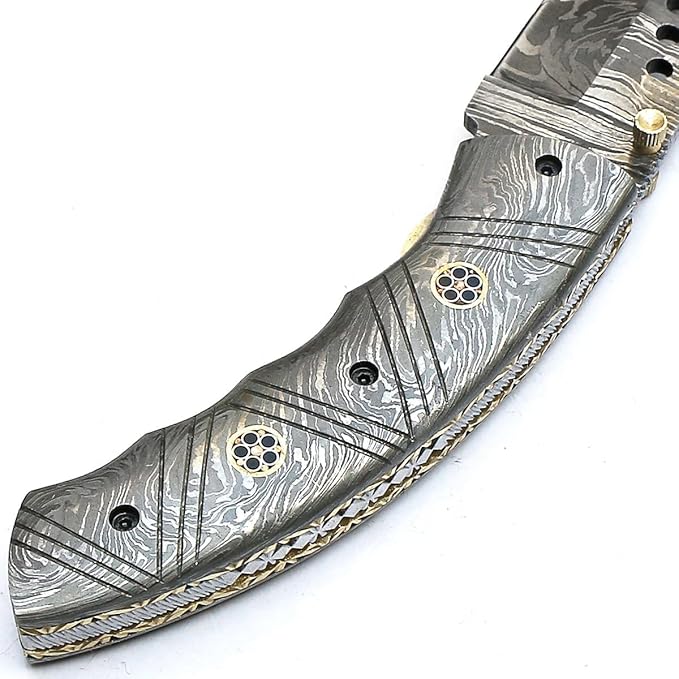 PAL 2000 KNIVES FOL-9032 Custom Handmade Damascus Steel Folding Pocket Knife Damascus Handle with Sheath