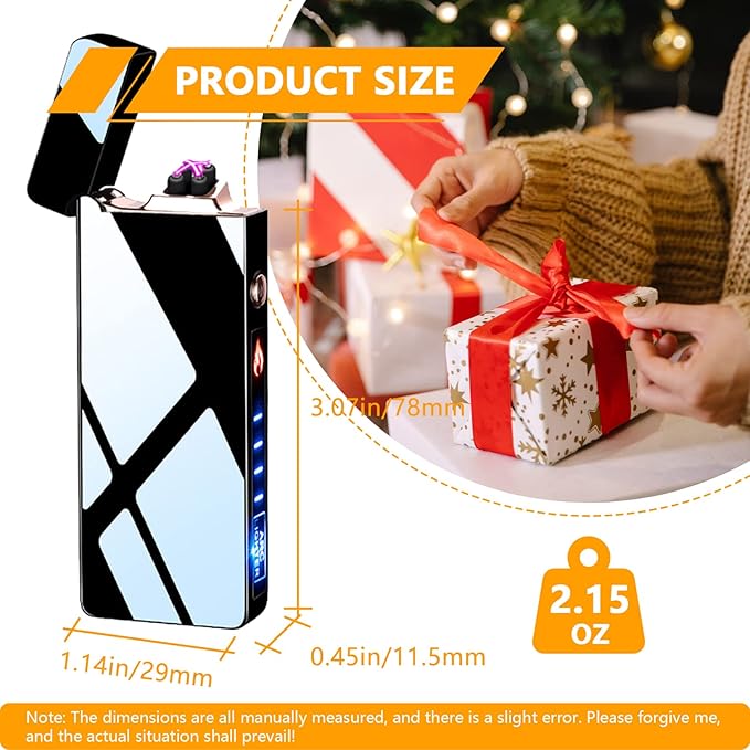 GADATOP Arc Lighter Rechargeable Windproof Flameless Electric Lighters for Outdoors Camping Hiking, Plasma Lighter with LED Battery Indicator and Gift Box (Black)