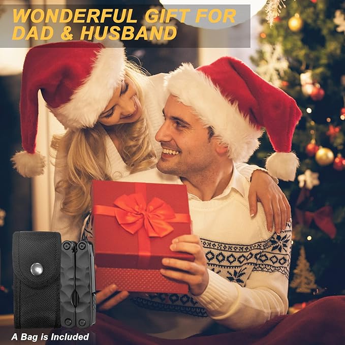 Rock Pocket Multitool for Camping, Gifts for Men 14-in-1 Solid Multi Tools with Knife Plier, Great Grip Safety Locking Design Survival Tools & Simple Repair Tool