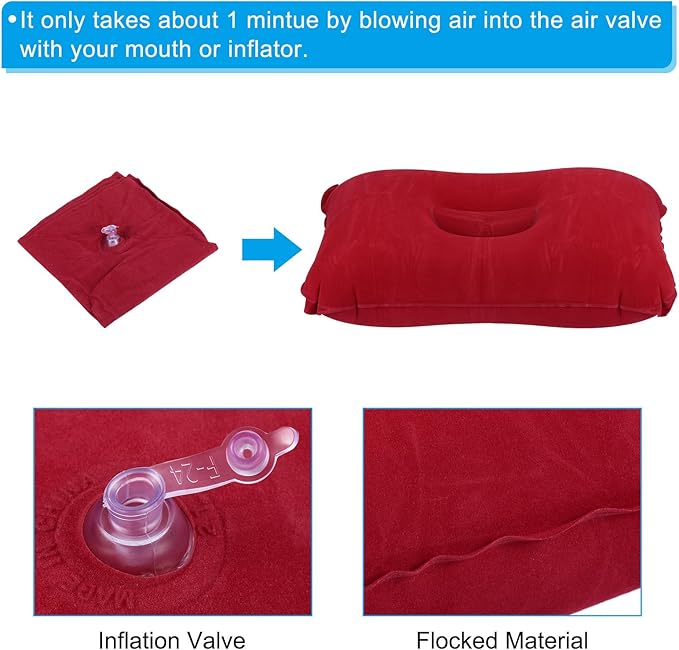 PATIKIL Inflatable Pillow, 4 Pack Squared Ultralight Camping Travel Pillow Desk Rest Neck Support for Hiking Backpacking Office, Dark Blue, Red