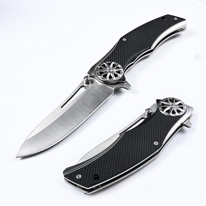 Survival Folding Pocket Knife, Tactical Outdoor Camping Fold Knife, G 10 Handle 440C Stainless Steel,4.5inch Closed
