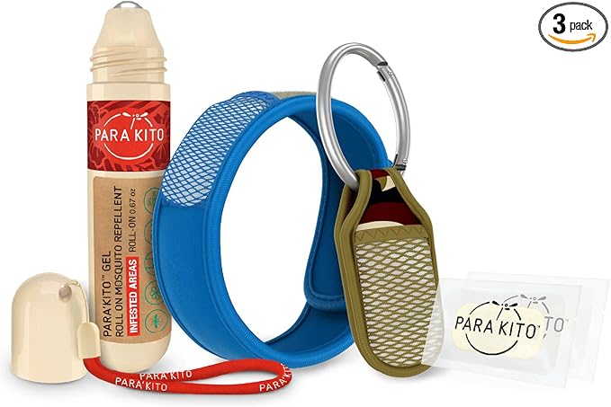 PARA'KITO Mosquito Repellent Bundle - 1 Roll-on | 1 Wristband | 1 Clip (Roll-on + Blue + Camo)