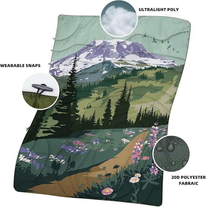 Outdoor Camping Blanket - Puffy Ultralight Packable Blankets for Sleeping, Camp, Travel, Hiking, Stadium, Sherpa Fleece Warm Puffer Portable Camping Quilt, DWR,Machine Washable,56"x 78"