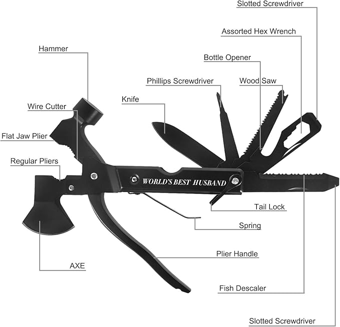 Autoark Gifts for Husband from Wife,All in One Survival Tools Axe Hammer Multitool Camping Accessories,Birthday Anniversary Valentine's day Christmas Thanksgiving day Gift Ideas for Men Him,ATH-404